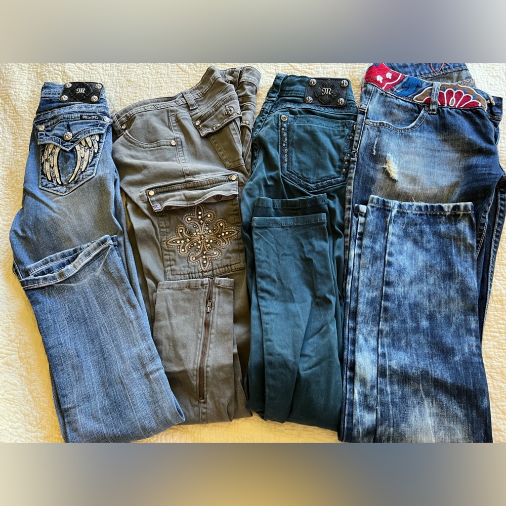 Miss Me Jeans Teal & Army Green Ankle Zip Pants Designal Size 28 Lot